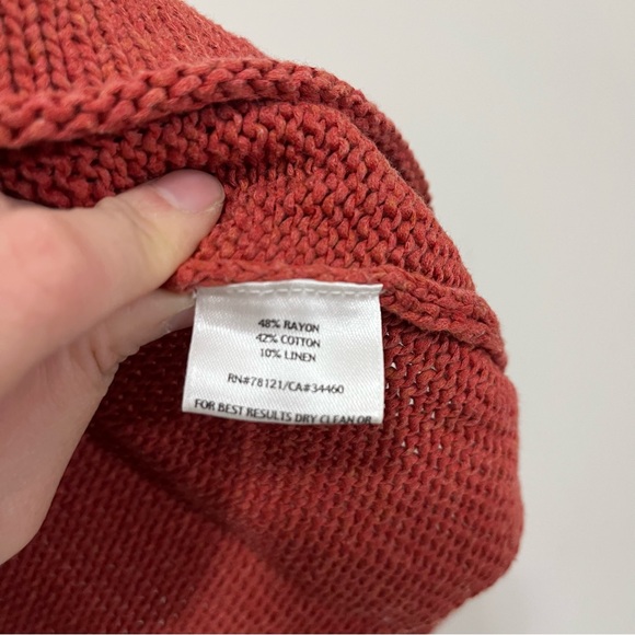 Eileen Fisher Women's Open Knit Sweater Sz L Rust Red Orange Linen Blend V-neck - Picture 3 of 16